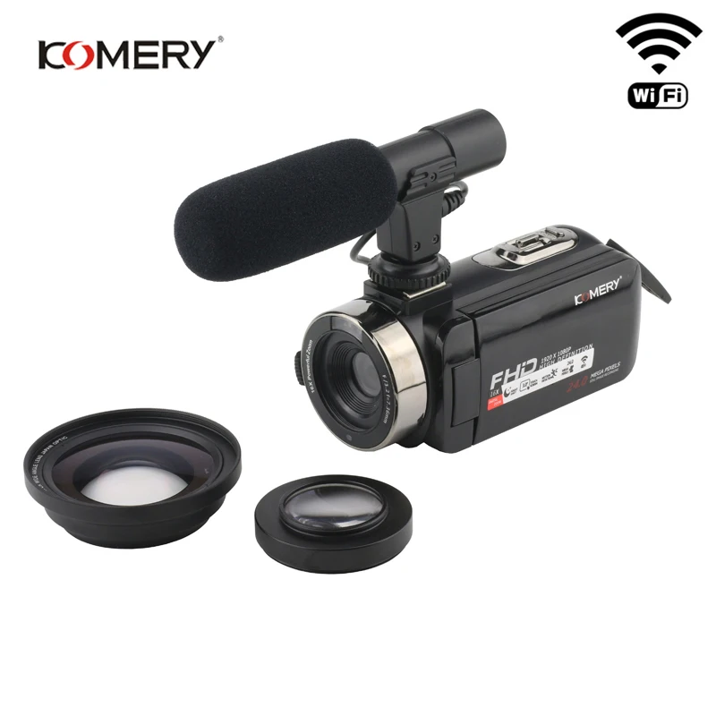 KOMERY видеокамера 1080 P Full HD Портативная Цифровая видеокамера 16X цифровой зум 3,0 дюймов Сенсорная ЖК-видеокамера с экраном с Wifi