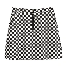 2017 Summer Korean Style Black White Plaid High Waist Slim A-line Female Skirts