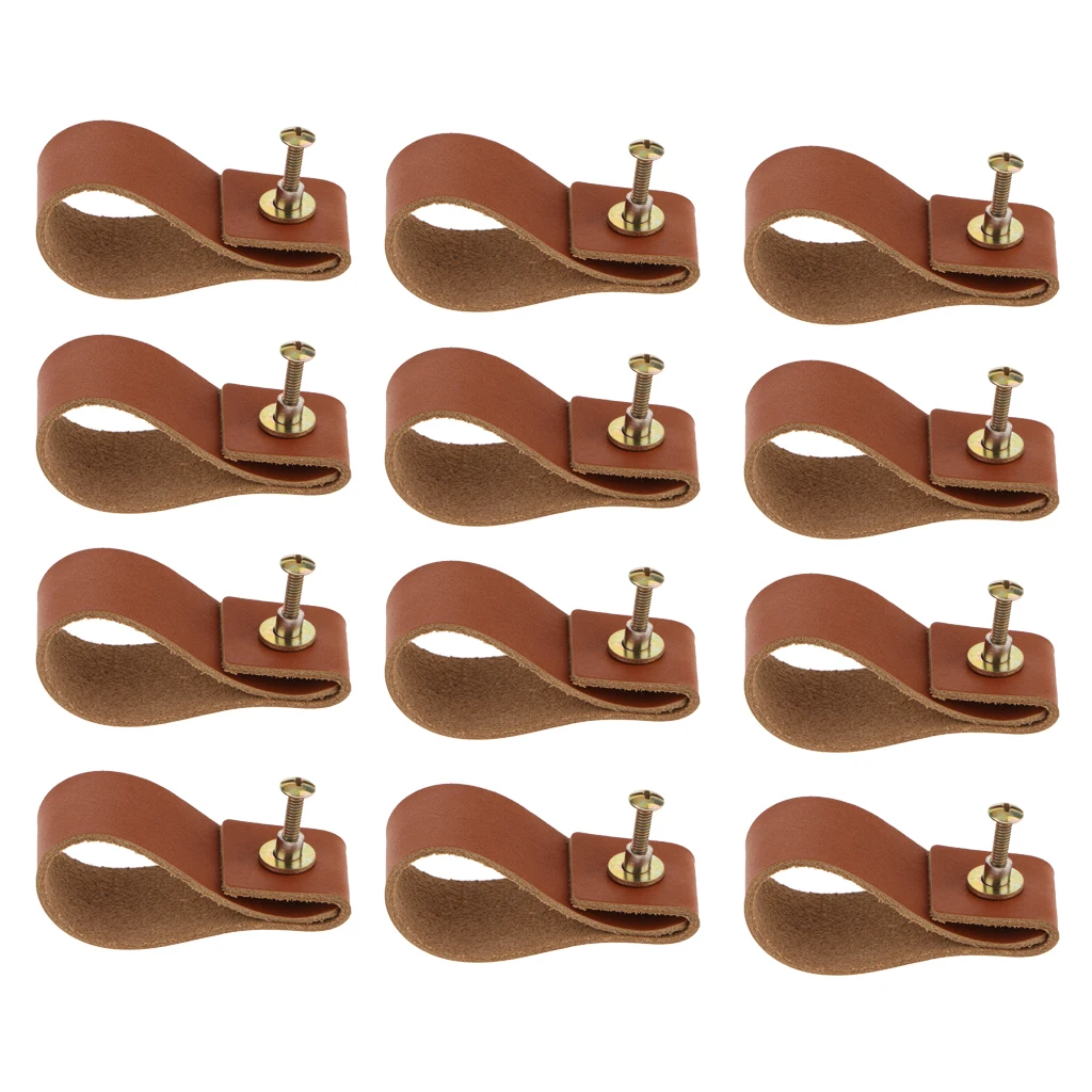 

12x Handmade Leather Suitcase Handle Drawer Cabinet Handle Pulls