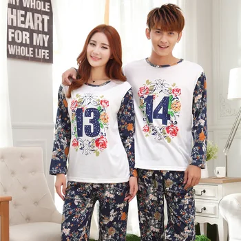 

Spring 2018 Autumn Young Lovers Pajamas Women Long-sleeved Pyjama Loose Men Style Couple Pijama Set Sleepwear Top+ Pants