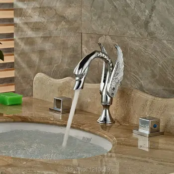 

Newly Chrome Finished Bathroom Sink Faucet Euro Style Swan Basin Faucet Mixer Tap Dual Handles Three Holes