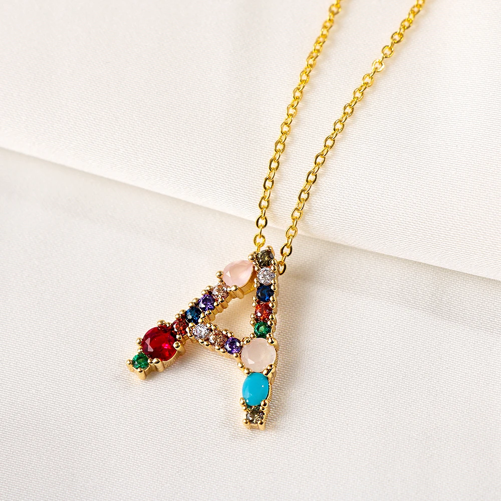

Multicolor CZ Necklace Unique Personalized 26 Letters Necklace Crystal Name Jewelry Women Girlfriend Gift Fashion Accessories