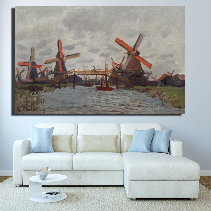 

Monet Italy Blue Sky Canvas Paintings-World Famous Paintings Replica By Monet-Unframed Large Windmill Landscape Wall Pictures