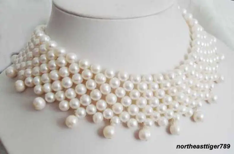 

Hot sale Free Shipping>>>Excellent 8 Rows Genuine White Pearl 18KWGP Clasp Necklace