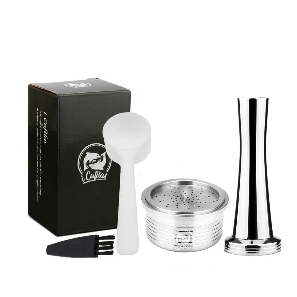 

iCafilas Refillable Stainless Steel Lavazza Blue Reusable Coffee Filters Capsule Pod Tamper Work For Lavazza LB951 CB-100