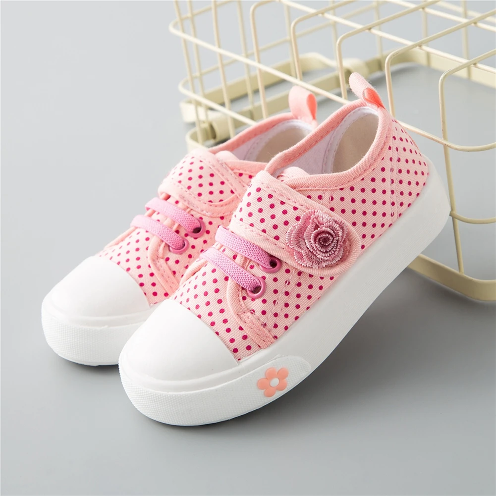 Детская спортивная обувь для девочек в горошек с цветочным принтом парусиновая обувь повседневные кроссовки