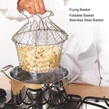 Edelstahl Braten Koch Warenkorb Dampf Spülen Dehnungs Faltbare Gemüse Meat Fryer Belastung Net Sieb Küche CookingTool