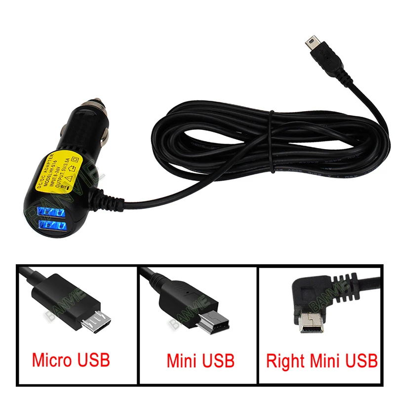 5V 3.5A двойной слот для Mini USB Порты Dash Cam Автомобильный папиросный адаптер Зажигалка кабель Разъем Зарядное устройство для DVR автомобиля зарядка с 3,5 метров