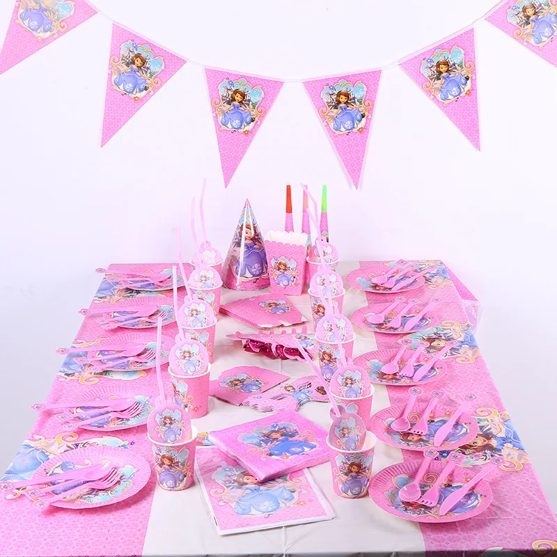 

82pcs Princess Sophia the first Kids Birthday Party Supplies Disposable Tableware Plates Cups Decorations Baby Shower Girl Favor