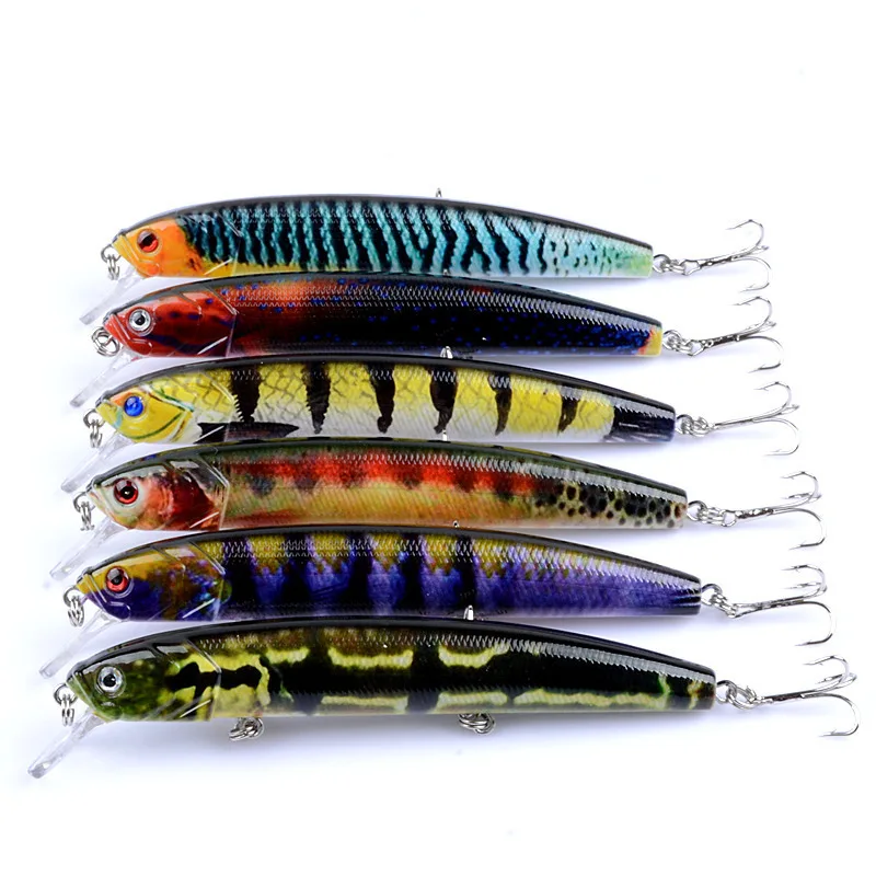 

6Pcs/Lot 12.5cm/15.9g 3D Painting Minnow Fishing Lure Hard Baits Artificial Isca With 3 Treble Hooks Wobblers For Fishing Gear