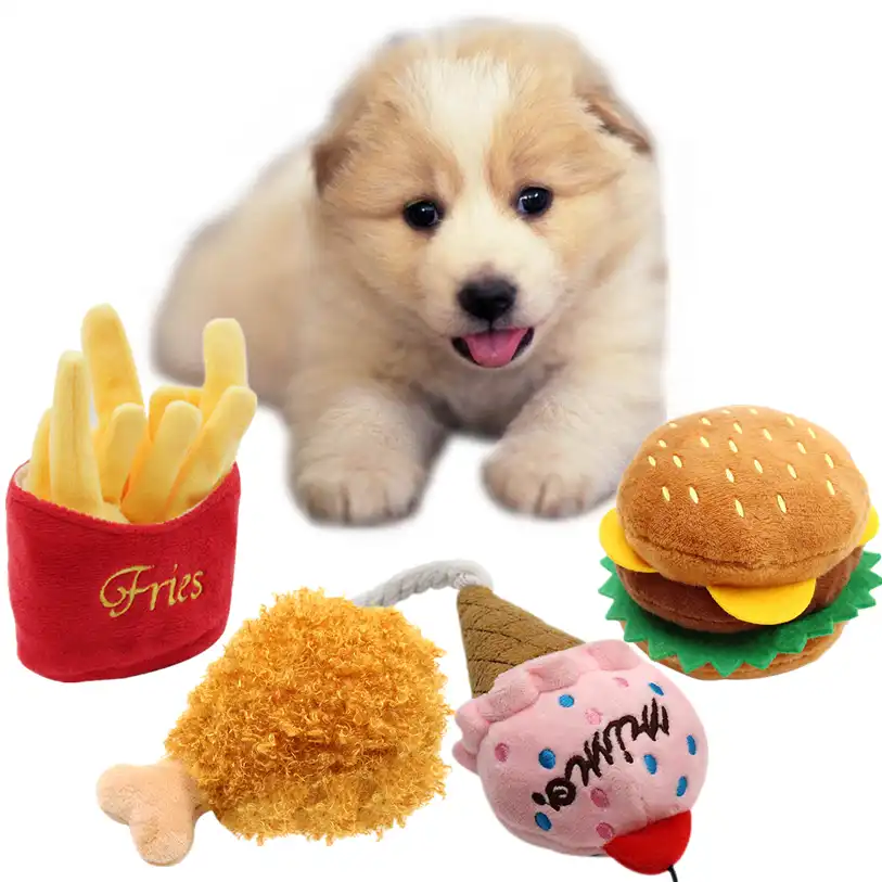 Hamburguesa de peluche con patatas fritas para mascotas morder masticar juguetes para perros pequeños, medianos, gatos, mascotas, Molar, juguete para dientes, venta al por mayor # F #40NV5|Juguetes para perro| - AliExpress
