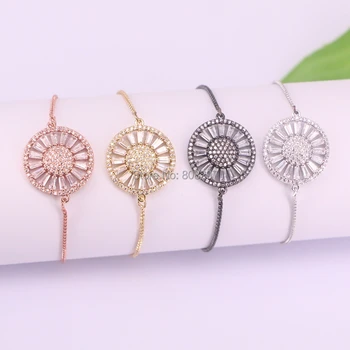

New~ 10Pcs Micro pave CZ Crystal round Connector Bead Charm Bracelet Adjustable for Women