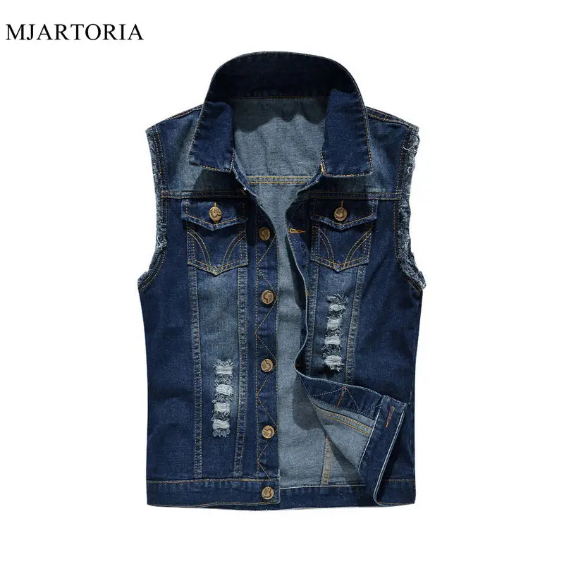 

MJARTORIA 2019 Ripped Jean Vests Men's Denim Vest Hip Hop Jeans Coats Plus Size 6XL Waistcoat Men Sleeveless Jacket Male Jacket