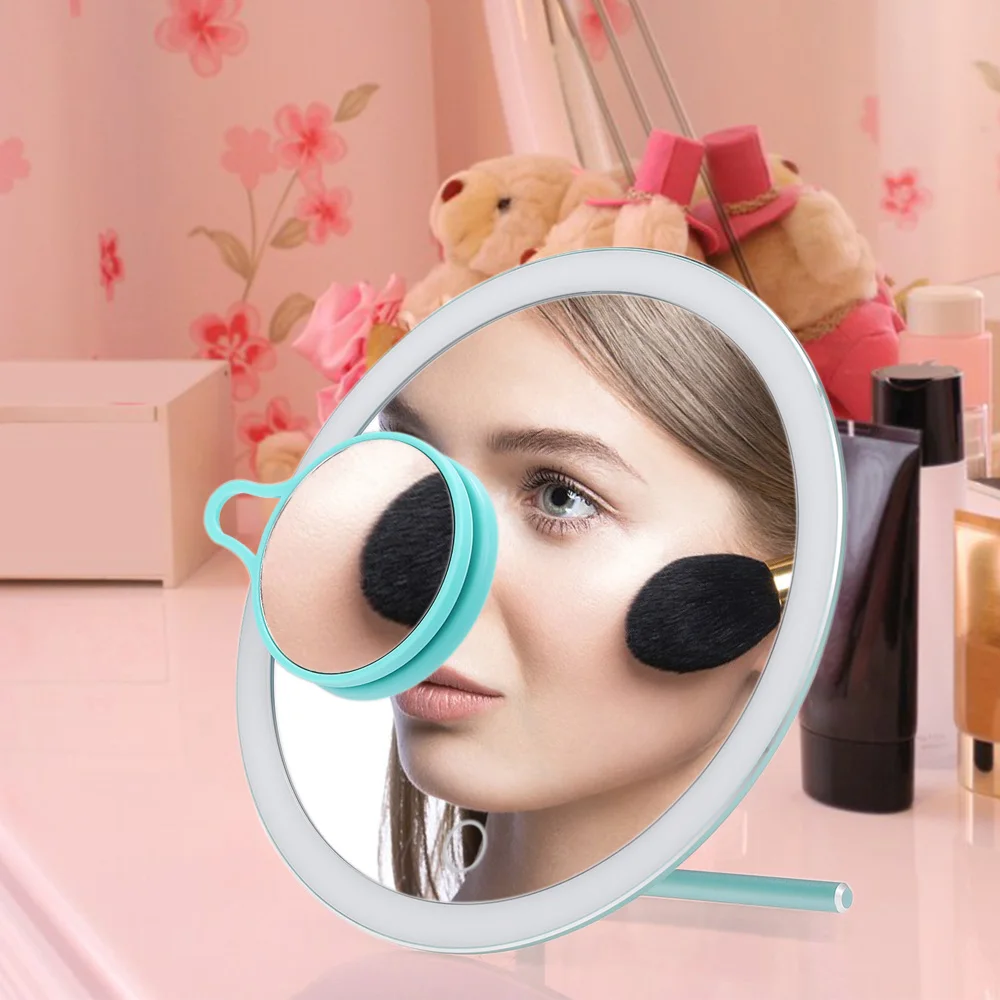 

LED Lighted Makeup Mirror with Stand Desk Cosmetic Mirror USB Rechargeable Cosmetics Tool with 3X Magnifying Mirror