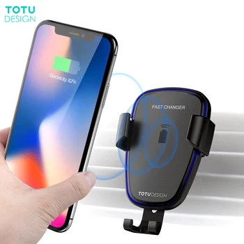 

TOTU 2 in 1 Wireless Fast Charging Car phone holder stand For iPhone X 8 Plus Car Mount Qi Wireless Charger for Samsung S8 Plus