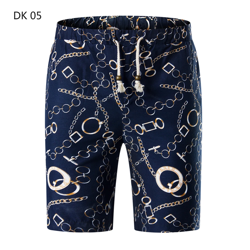 

Casual Summer Shorts Men Cotton Knee Length Print Shorts Mid Waist Casual Men Shorts Drawstring Masculina Male Clothing D40
