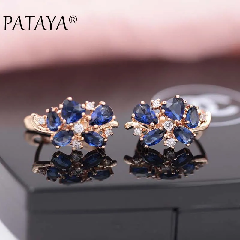 Pataya Multi Цветной Зеленый Натуральный циркония серьги 585 розовое золото RU Hot