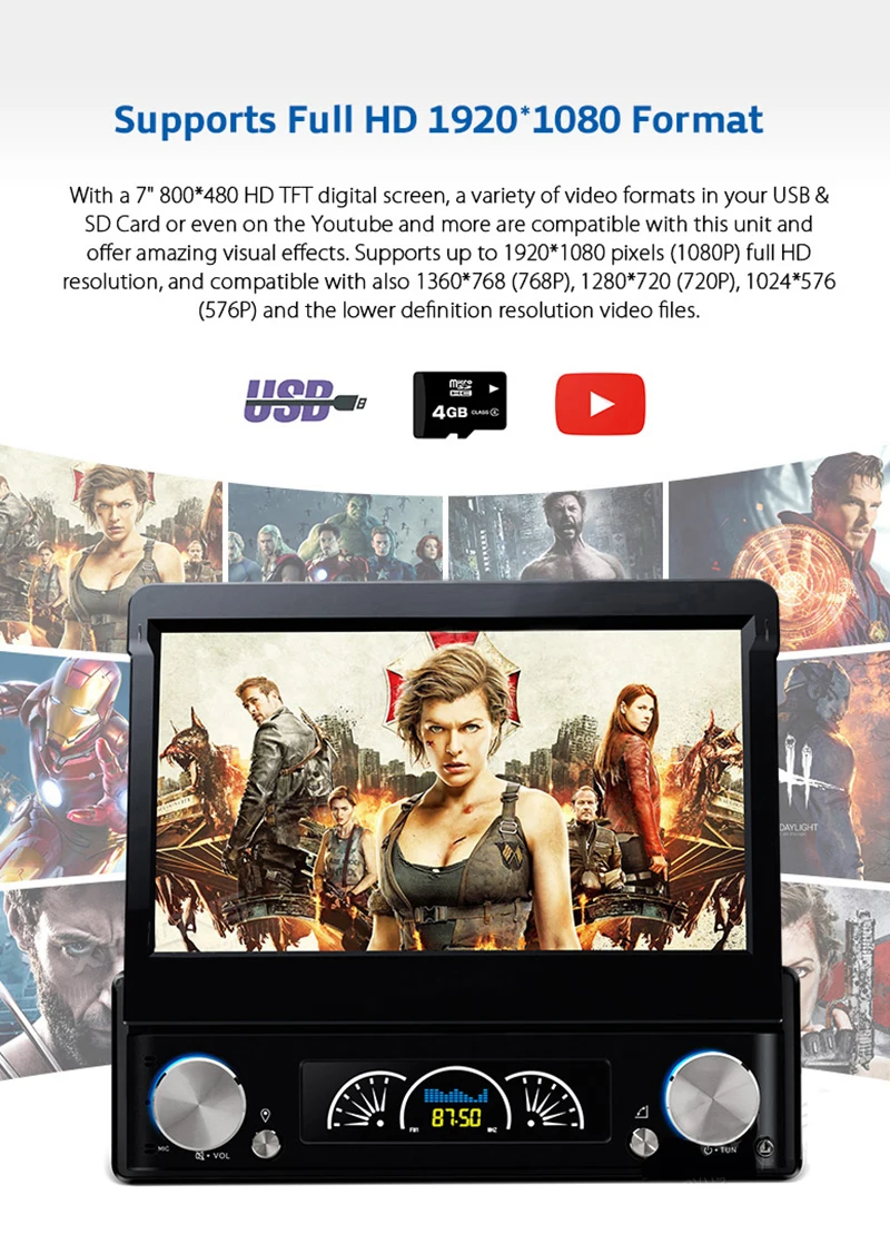 Sale HIFIF 7" Universal 1 Din 800*480 Android 6.0 Car Audio DVD Player+Radio+GPS+Autoradio+Stereo+BT+PC+DVD Automotivo+SD USB RDS Aux 9