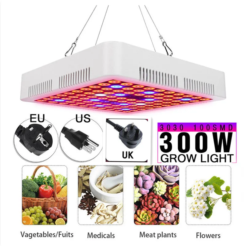 

300W LED Grow Light Hydroponic Full Spectrum Growing Lamp Panel For Flower Plant Veg Hydroponics System Grow/Bloom EU/US/UK Plug