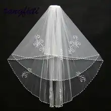 Два Слои Bridal Veil жемчуг Бисер край Белый Кот свадебная фата Для женщин свадебные Аксессуары; вэу-де-noiva