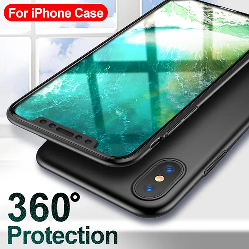 360 Degree Full Cover Phone Case For iPhone 7 8 Plus With Tempered Glass Cases Hard PC Case For iPhone 6 6S Plus 5 5S X XS MAX