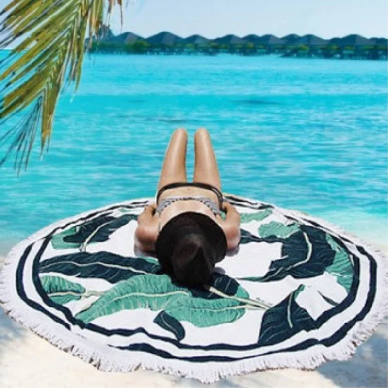Summer Plant Feather Stripe Round Beach Towel Polyester Hippie Boho Tassel Playa shawl Travel Picnic Carpet Bedding Yoga Blanket |