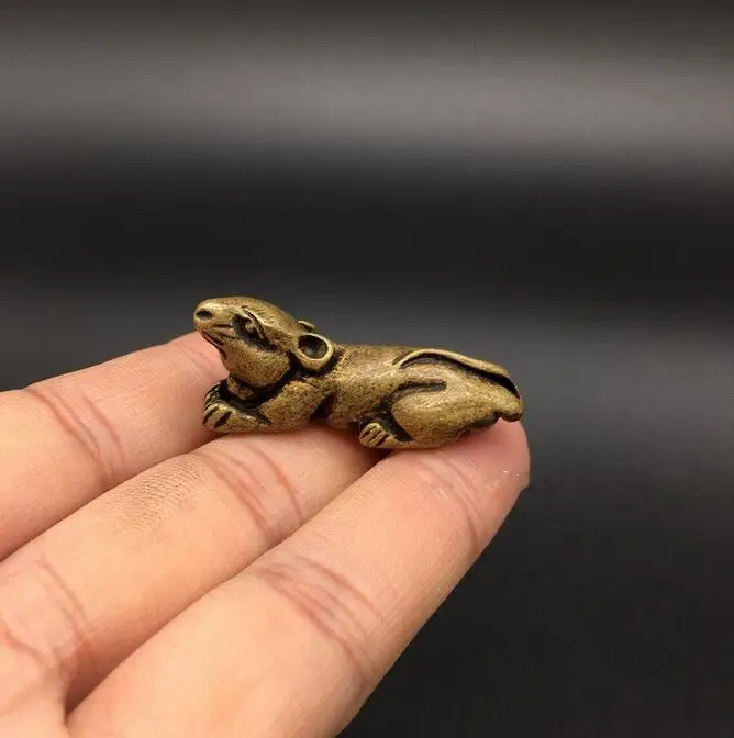 

Copper Statue Collectable Chinese Brass Carved Animal Zodiac Mouse Exquisite Small Statues