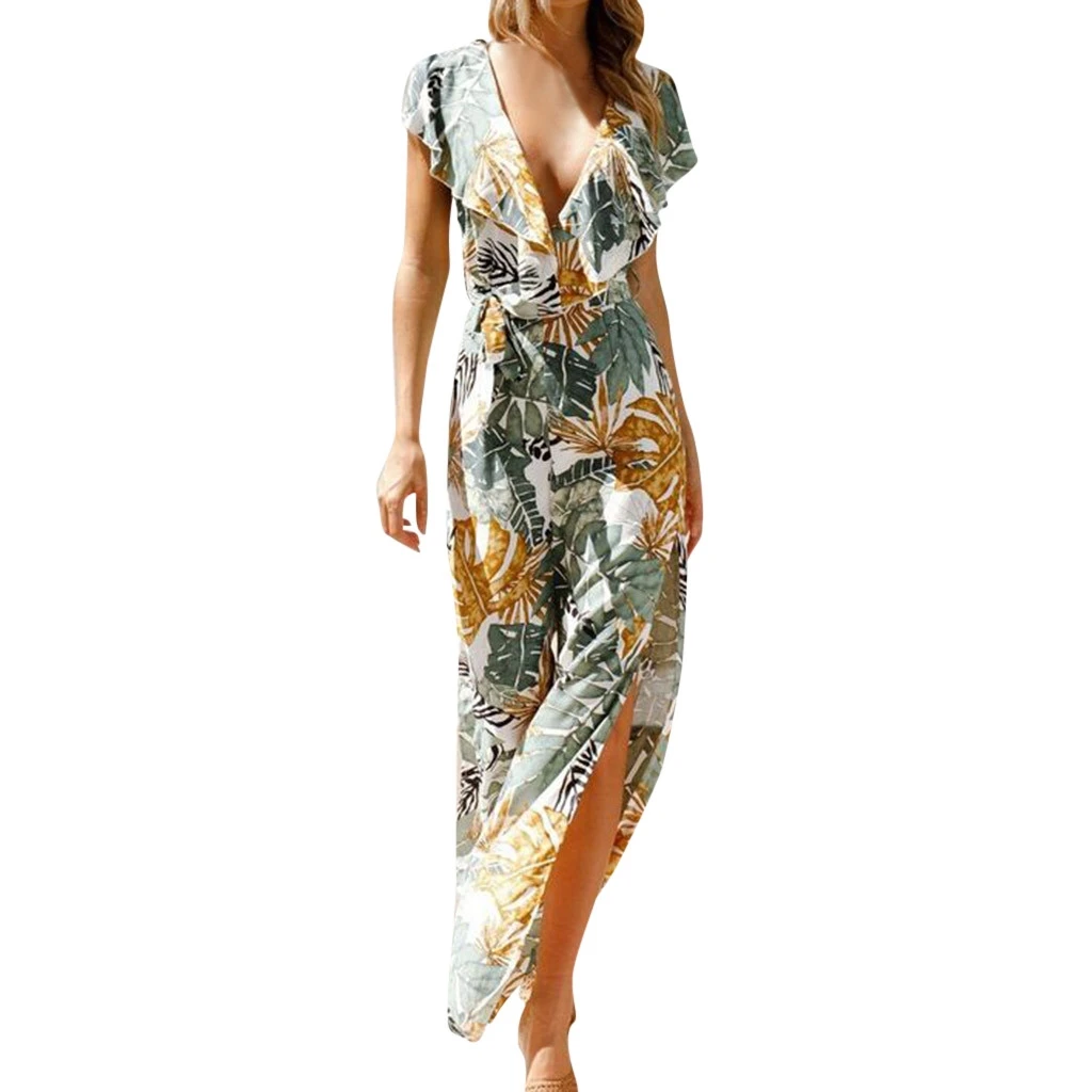 JAYCOSIN  2019 New Womens V-Neck  Summer Floral Print Sleeveless Long  Clothes Playsuit Ladies Jumpsuit   19JAN22