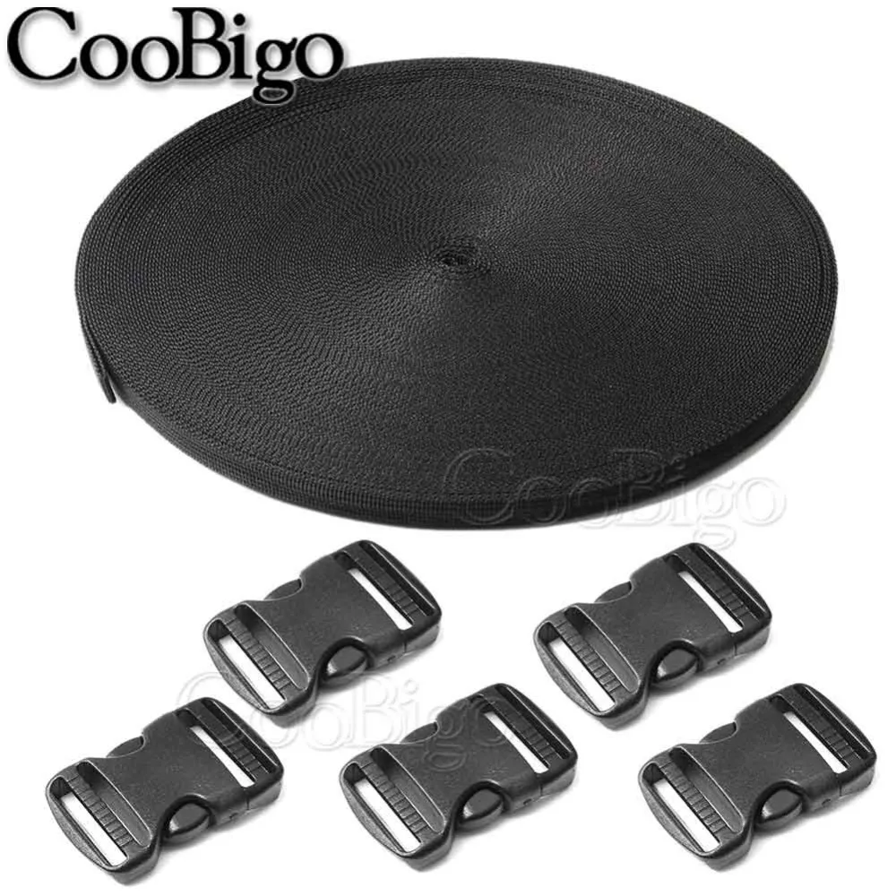 

5pcs 3/4" Side Release Buckle Dual Adjustable + 5 Yards 3/4" Webbing For Tactical Backpack Pets Collar Strap Belt Accessories