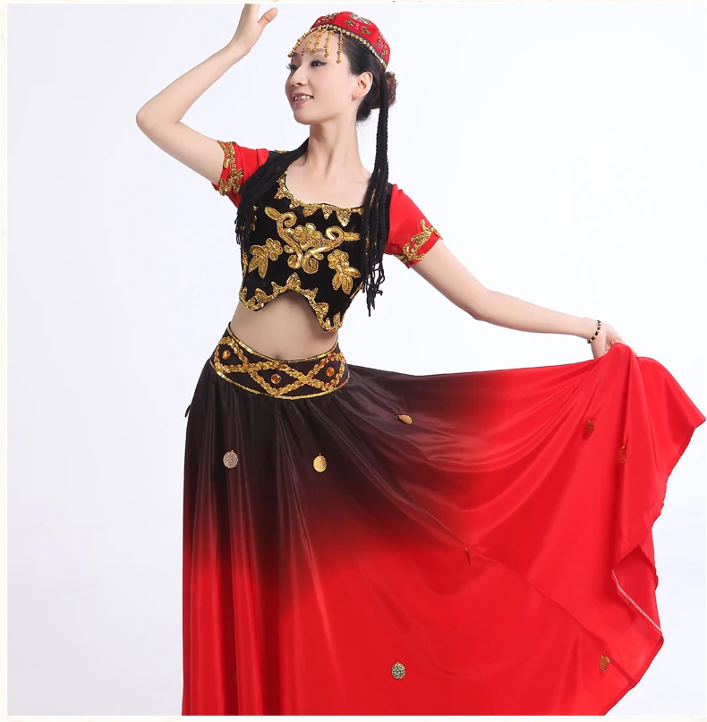 New big swing Uighur costumes minority dance costumes Chinese folk dance wear ethnic dance costumes performance wear