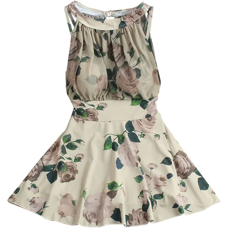 

2019 New Women Printed High Neck One Piece Swimwear Skirt Bathing Suit Summer Push Up Swimming Dress Beach Wear Swim Swimsuit