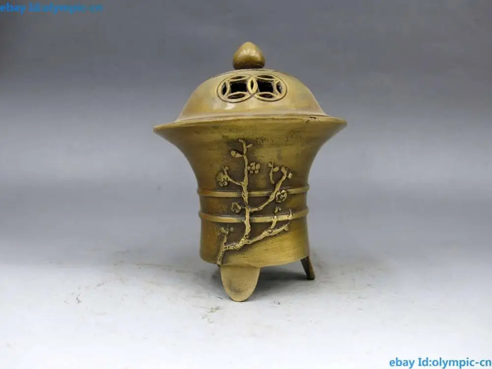 

DS China Brass Copper Buddhism Money plum blossom wintersweet Incense burner censer