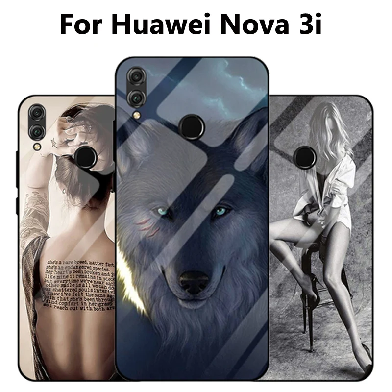 Чехол для Huawei Nova 3i Твердый чехол из закаленного стекла в стиле wolf girl с силиконовой