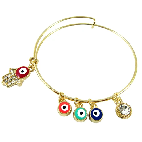 

New Arrival 2019 Women's Bracelet Enamel Evil Eye Hamsa Hand Fatima Rhinestone Drop Golden Bangle Jewelry Accessories 56VU