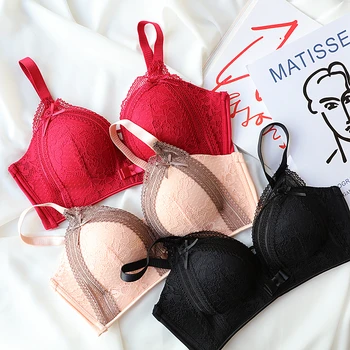 

New Embroidery V Type Bra Set Sexy Lace Wire Free Women Underwear Three Hook-and-eye Push Up Bra Set Lace Panties Lingerie