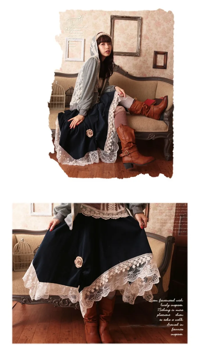 Mori Girl Lolita Vintage Lace Crochet Corduroy Skirt Asymmetrical Unique Novelty Saia Longa Women Winter Skirt Vintage CLothing mini skirt