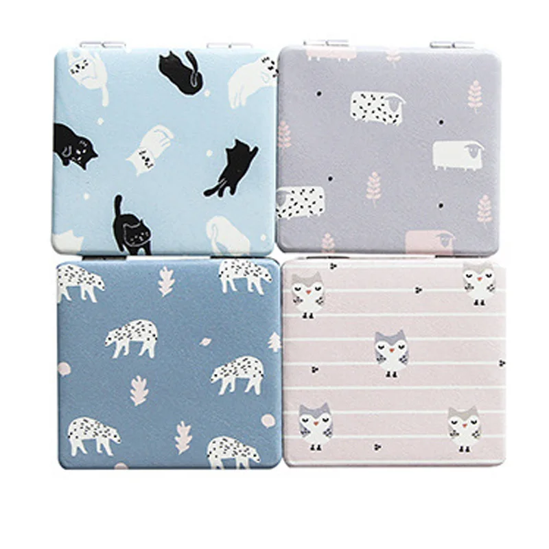 

Beauty Tool Double-sided Makeup Vanity Metal Student Women Compact Folded Portable PU Leather Pocket Mirror Square