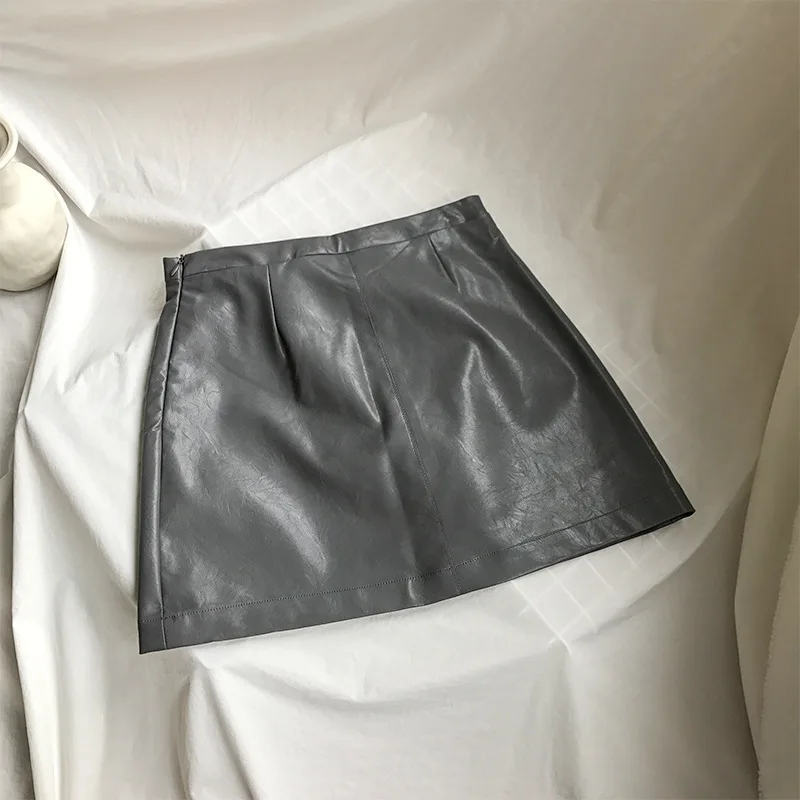 Женская кожаная юбка PU искусственная выше колена мини длина сплошной A-Line империя талии случайные 2019