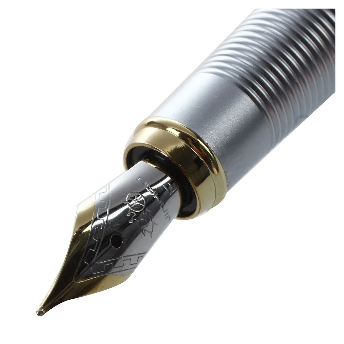 Jinhao 250 нержавеющая сталь Золотая отделка авторучка+ 10 шт Черная заправка чернил Набор