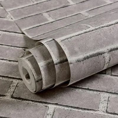 3D rétro blanc brique gris rouge brique mur décor papier peint salon