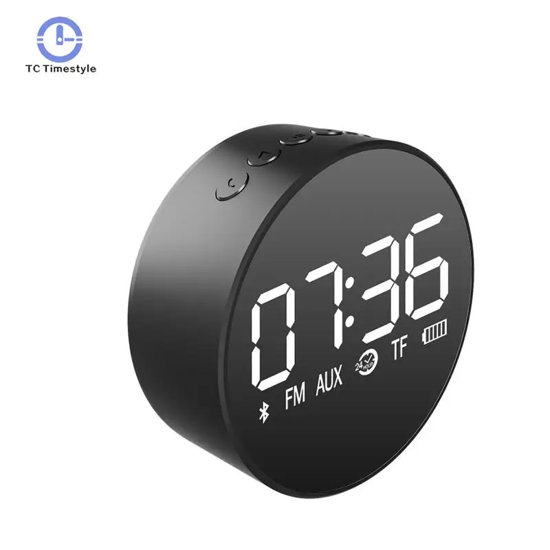 

Portable TF Card Aux Playback Subwoofer Wireless Bluetooth Speaker Fm Radio Clock Mirror Display Digital Table Alarm Clock