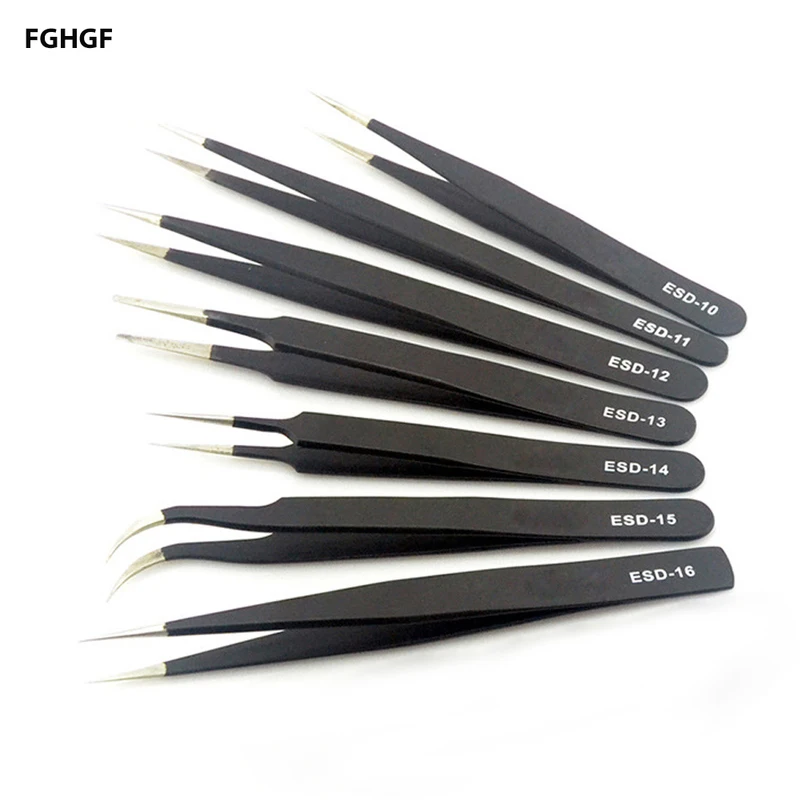 

6Pcs/set Industrial Tweezers High Quality Anti-static Stainless Steel Precision Curved Straight Tweezers Repair Tools