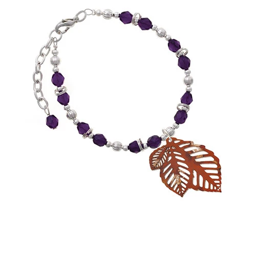 Acrylic Medium Triple Leaf Pearly Brown Purple Beaded Bracelet