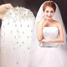 Многослойная белая свадебная вуаль с кристаллами, свадебная вуаль