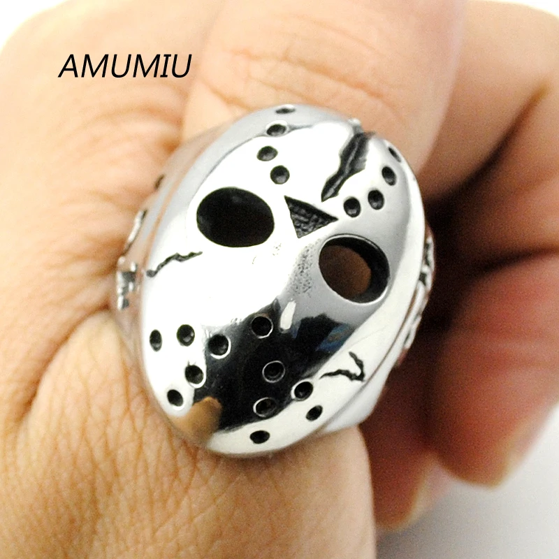 

AMUMIU Black Friday Hockey Jason Mask SKull Rings Novel Mens 316L Stainless Steel Jewelry, ROCK, Biker, Wholesale, HZR041