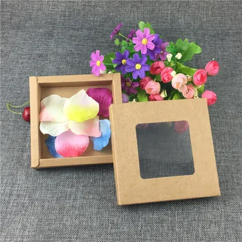 

24Pcs/Lot Two Color Kraft Paper Transparent Window Sunroof Boxes For Chocolate Small Toys Package Gifts Storage Container Boxes