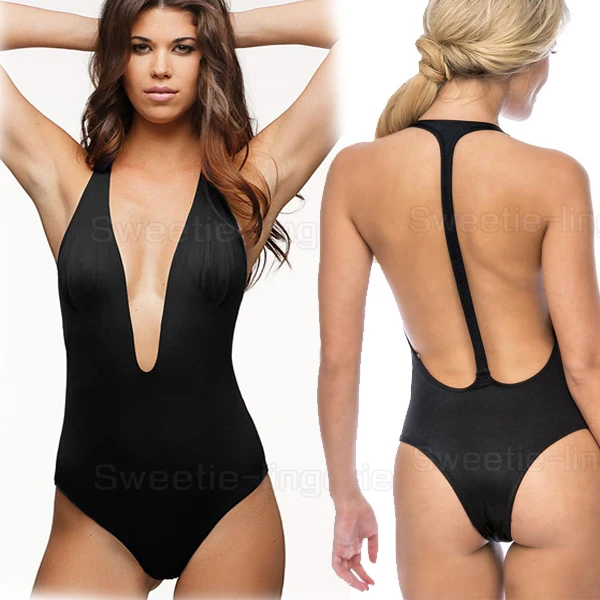 one piece swimsuit deep plunge front
