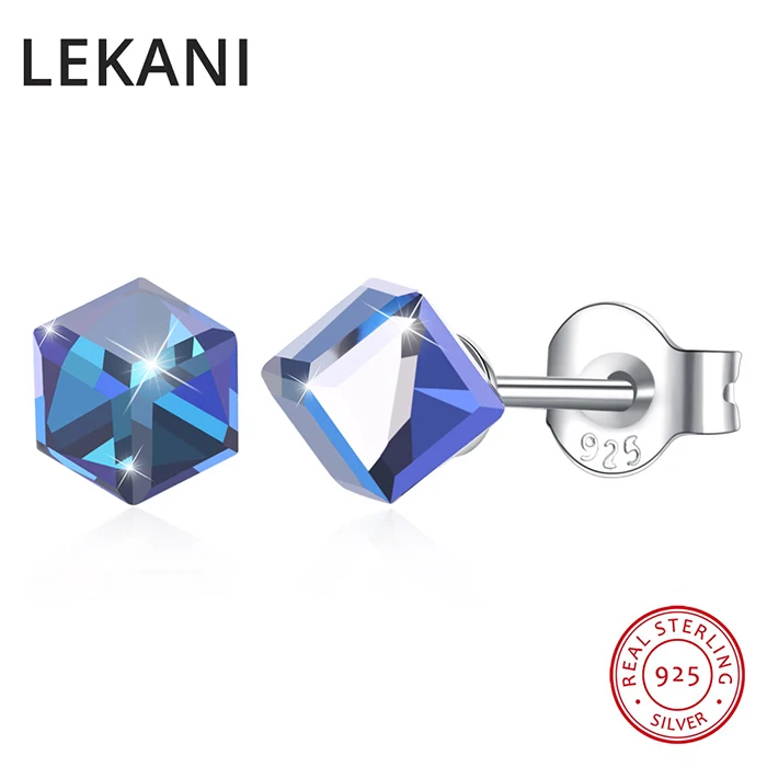 Кристаллы LEKANI от Swarovski, S925 Серебряные квадратные серьги-гвоздики, хорошее ювелирное изделие для женщин, девушек, мини, для ежедневного пирсинга, разноцветные бусы - Цвет камня: Crystal BBL