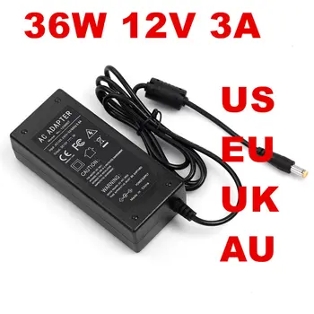 

1PCS 36W 3A 12V Power Adapter 12v3a Ac Adapter AC100-240V to DC US EU UK AU plug AC line 1.2M + DC line 1.2M