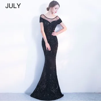 

Robe De Soiree JULY Elegant Backless Long Dresses Simple Black Sequins Evening Party Dress 2019 New Sexy Party banquet Dresses